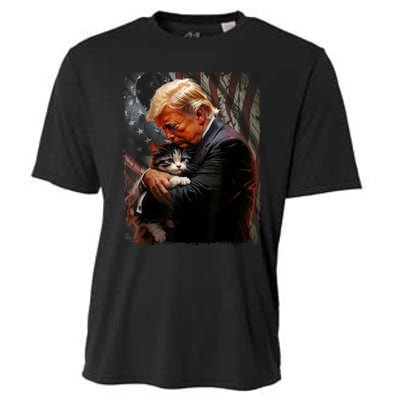 Trump Hugging An Orange Cat 2024 Make Cats Safe Again Cooling Performance Crew T-Shirt