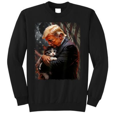 Trump Hugging An Orange Cat 2024 Make Cats Safe Again Sweatshirt