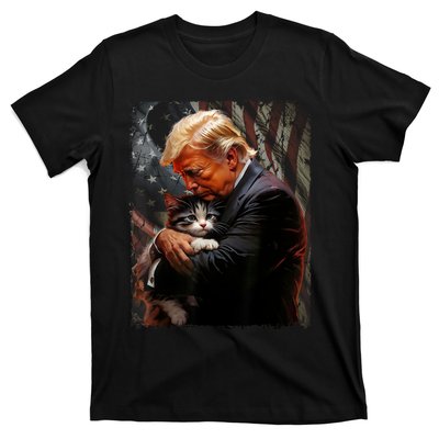 Trump Hugging An Orange Cat 2024 Make Cats Safe Again T-Shirt