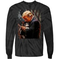 Trump Hugging An Orange Cat 2024 Make Cats Safe Again Tie-Dye Long Sleeve Shirt