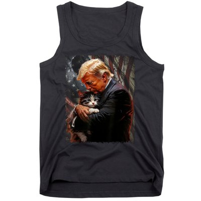 Trump Hugging An Orange Cat 2024 Make Cats Safe Again Tank Top