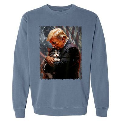 Trump Hugging An Orange Cat 2024 Make Cats Safe Again Garment-Dyed Sweatshirt