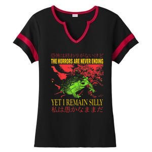 The Horrors Are Never Ending Yet I Remain Silly Frog Ladies Halftime Notch Neck Tee