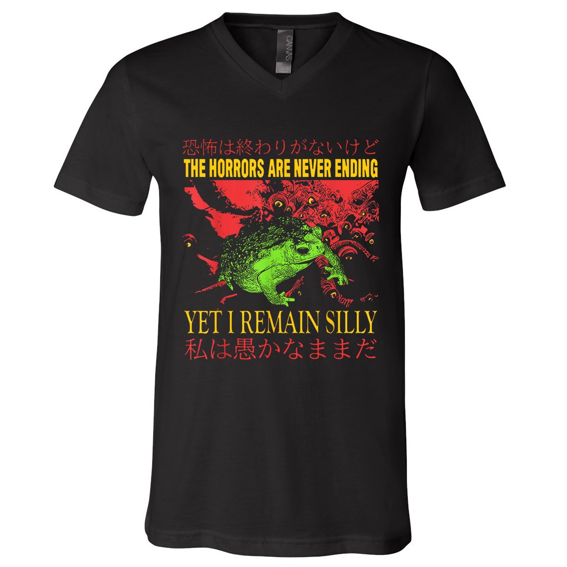 The Horrors Are Never Ending Yet I Remain Silly Frog V-Neck T-Shirt