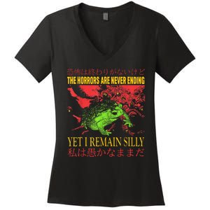 The Horrors Are Never Ending Yet I Remain Silly Frog Women's V-Neck T-Shirt