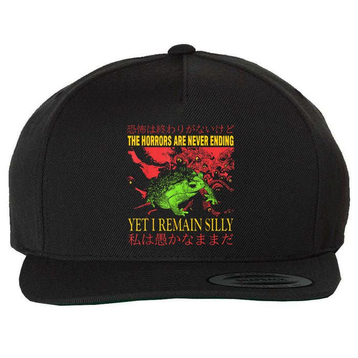 The Horrors Are Never Ending Yet I Remain Silly Frog Wool Snapback Cap