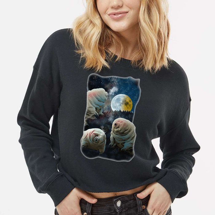 Tardigrades Howling At Moon Funny Tardigrade Lovers Costume Cropped Pullover Crew