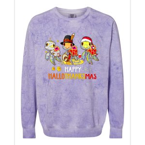 Turtles Halloween And Merry Christmas Happy Hallothanksmas Colorblast Crewneck Sweatshirt