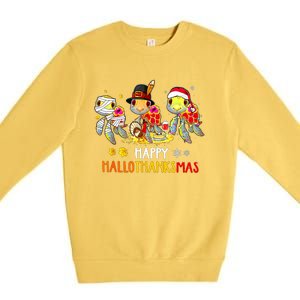 Turtles Halloween And Merry Christmas Happy Hallothanksmas Premium Crewneck Sweatshirt