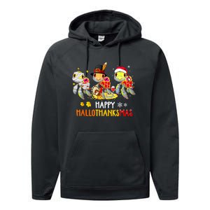 Turtles Halloween And Merry Christmas Happy Hallothanksmas Performance Fleece Hoodie