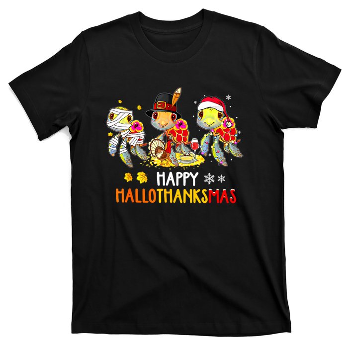 Turtles Halloween And Merry Christmas Happy Hallothanksmas T-Shirt