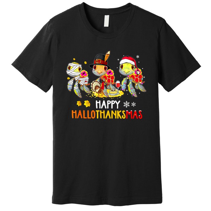 Turtles Halloween And Merry Christmas Happy Hallothanksmas Premium T-Shirt