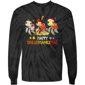 Turtles Halloween And Merry Christmas Happy Hallothanksmas Tie-Dye Long Sleeve Shirt