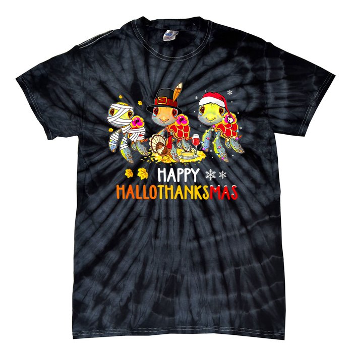 Turtles Halloween And Merry Christmas Happy Hallothanksmas Tie-Dye T-Shirt