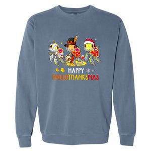 Turtles Halloween And Merry Christmas Happy Hallothanksmas Garment-Dyed Sweatshirt