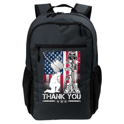 Thank You Memorial Day Distressed Flag Kneeling Soldier Daily Commute Backpack