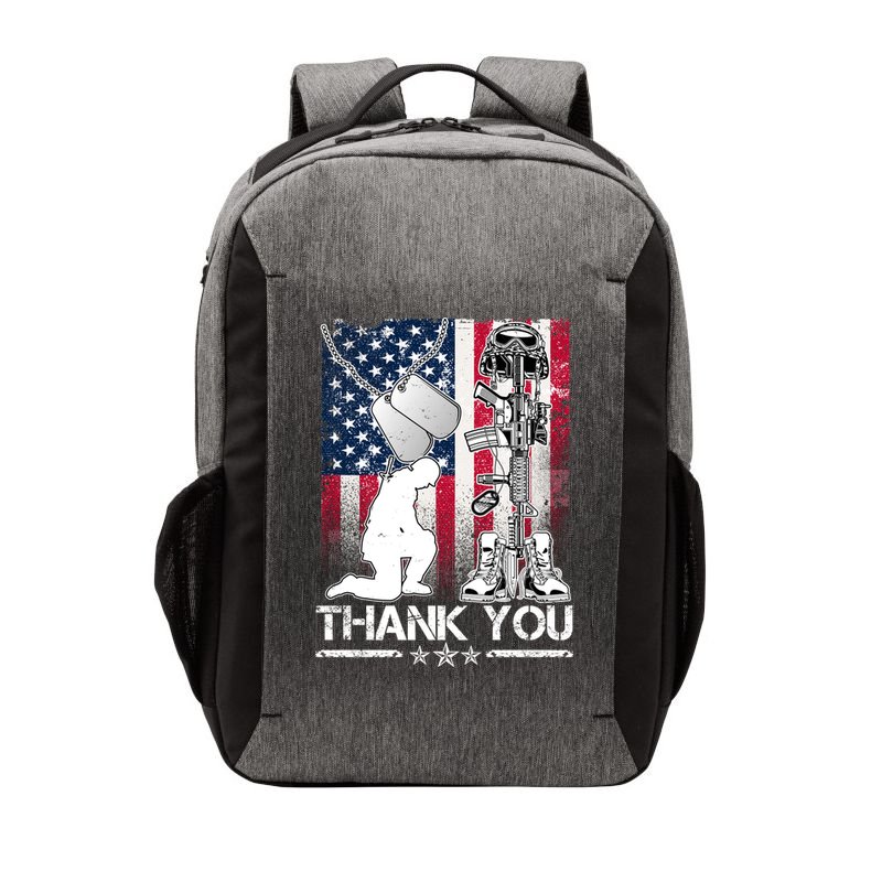 Thank You Memorial Day Distressed Flag Kneeling Soldier Vector Backpack