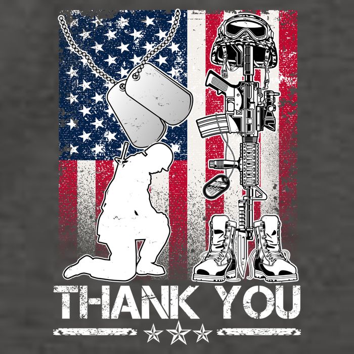 Thank You Memorial Day Distressed Flag Kneeling Soldier Vector Backpack