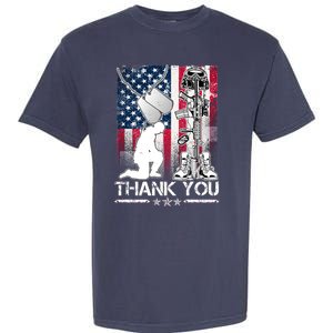 Thank You Memorial Day Distressed Flag Kneeling Soldier Garment-Dyed Heavyweight T-Shirt