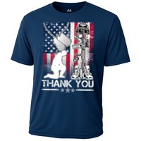 Thank You Memorial Day Distressed Flag Kneeling Soldier Cooling Performance Crew T-Shirt