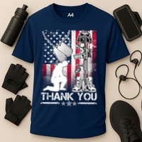 Thank You Memorial Day Distressed Flag Kneeling Soldier Cooling Performance Crew T-Shirt