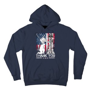 Thank You Memorial Day Distressed Flag Kneeling Soldier Hoodie