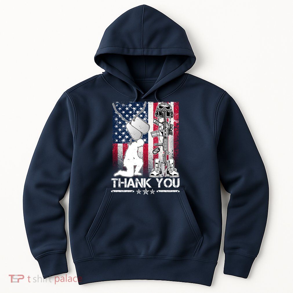 Thank You Memorial Day Distressed Flag Kneeling Soldier Hoodie