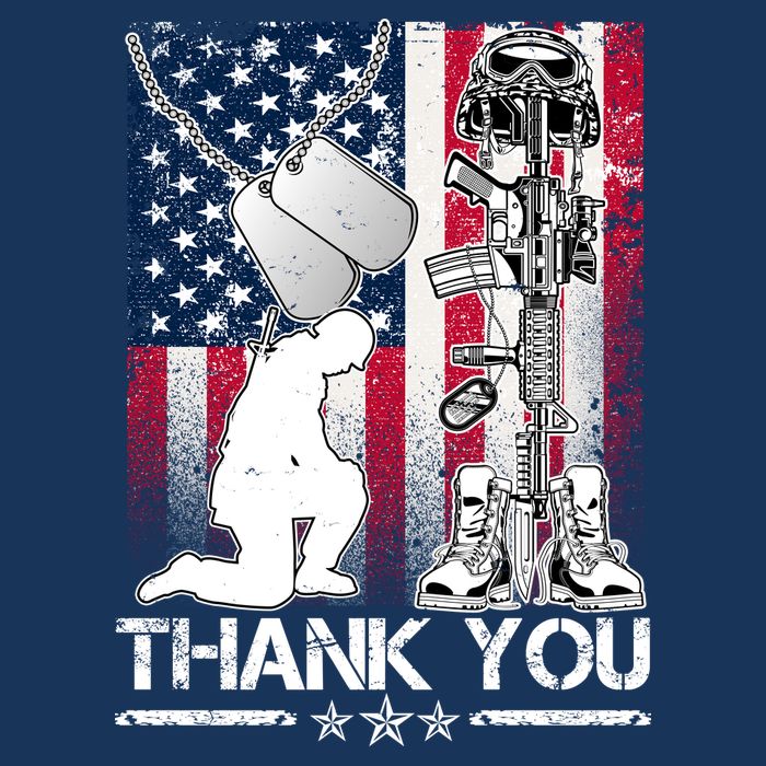 Thank You Memorial Day Distressed Flag Kneeling Soldier Apron