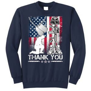 Thank You Memorial Day Distressed Flag Kneeling Soldier Sweatshirt