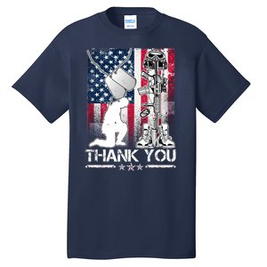 Thank You Memorial Day Distressed Flag Kneeling Soldier Tall T-Shirt