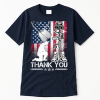 Thank You Memorial Day Distressed Flag Kneeling Soldier Tall T-Shirt