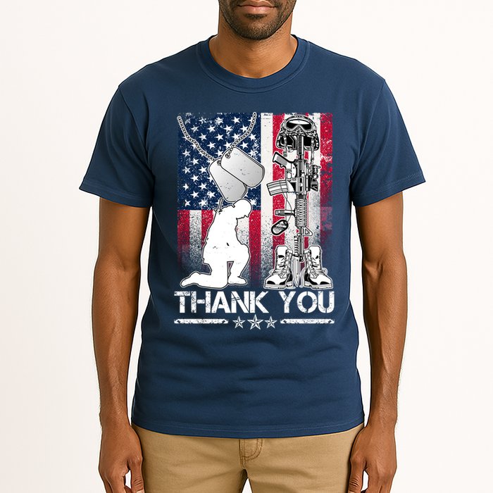 Thank You Memorial Day Distressed Flag Kneeling Soldier Tall T-Shirt