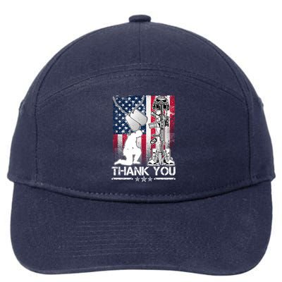 Thank You Memorial Day Distressed Flag Kneeling Soldier 7-Panel Snapback Hat