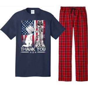 Thank You Memorial Day Distressed Flag Kneeling Soldier Pajama Set