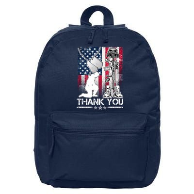 Thank You Memorial Day Distressed Flag Kneeling Soldier 16 in Basic Backpack