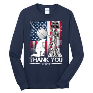 Thank You Memorial Day Distressed Flag Kneeling Soldier Tall Long Sleeve T-Shirt