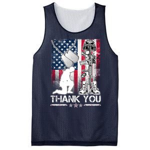 Thank You Memorial Day Distressed Flag Kneeling Soldier Mesh Reversible Basketball Jersey Tank