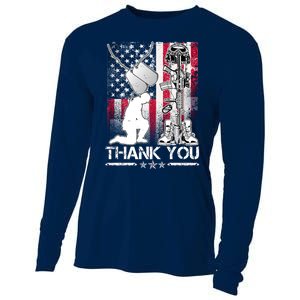 Thank You Memorial Day Distressed Flag Kneeling Soldier Cooling Performance Long Sleeve Crew