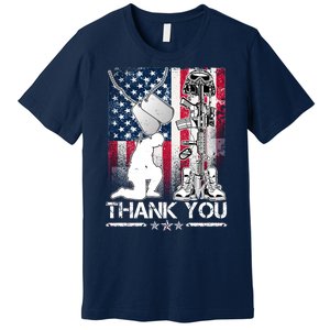 Thank You Memorial Day Distressed Flag Kneeling Soldier Premium T-Shirt