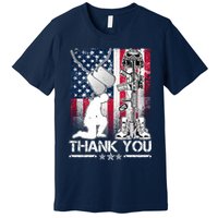 Thank You Memorial Day Distressed Flag Kneeling Soldier Premium T-Shirt