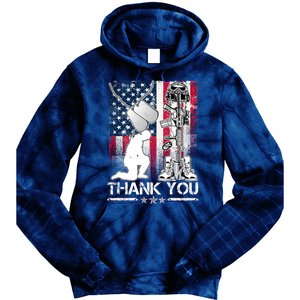 Thank You Memorial Day Distressed Flag Kneeling Soldier Tie Dye Hoodie