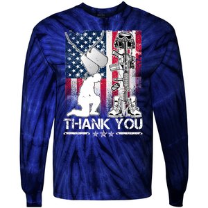 Thank You Memorial Day Distressed Flag Kneeling Soldier Tie-Dye Long Sleeve Shirt