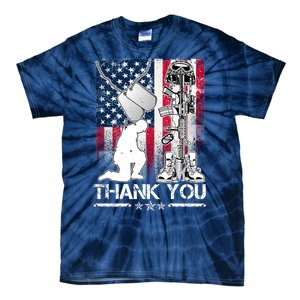 Thank You Memorial Day Distressed Flag Kneeling Soldier Tie-Dye T-Shirt