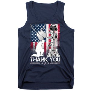 Thank You Memorial Day Distressed Flag Kneeling Soldier Tank Top