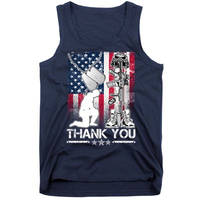 Thank You Memorial Day Distressed Flag Kneeling Soldier Tank Top