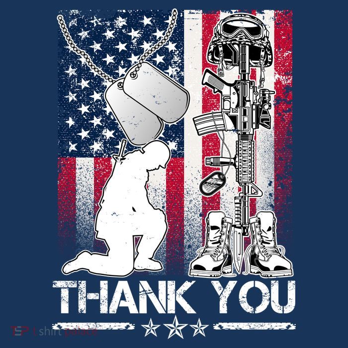 Thank You Memorial Day Distressed Flag Kneeling Soldier Kids T-Shirt