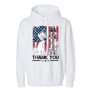 Thank You Memorial Day Distressed Flag Kneeling Soldier Garment-Dyed Fleece Hoodie