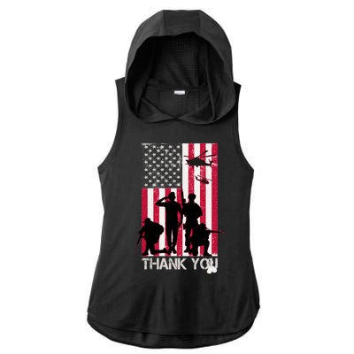 Thank You Memorial Day Soldiers USA Flag Ladies PosiCharge Tri-Blend Wicking Draft Hoodie Tank