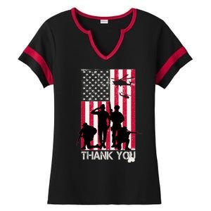 Thank You Memorial Day Soldiers USA Flag Ladies Halftime Notch Neck Tee