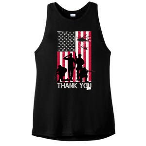 Thank You Memorial Day Soldiers USA Flag Ladies PosiCharge Tri-Blend Wicking Tank